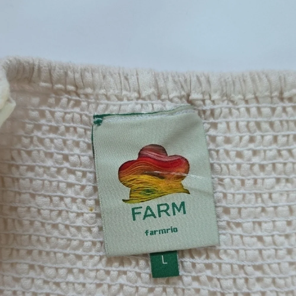 FARM RIO Scalloped Broderie Mini Dress sz Large L‎ Anglaise-trimmed Linen Cream - Picture 5 of 9